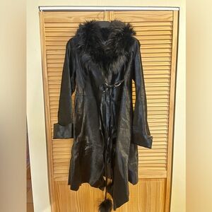 Harlin Genuine leather and fur collar coat